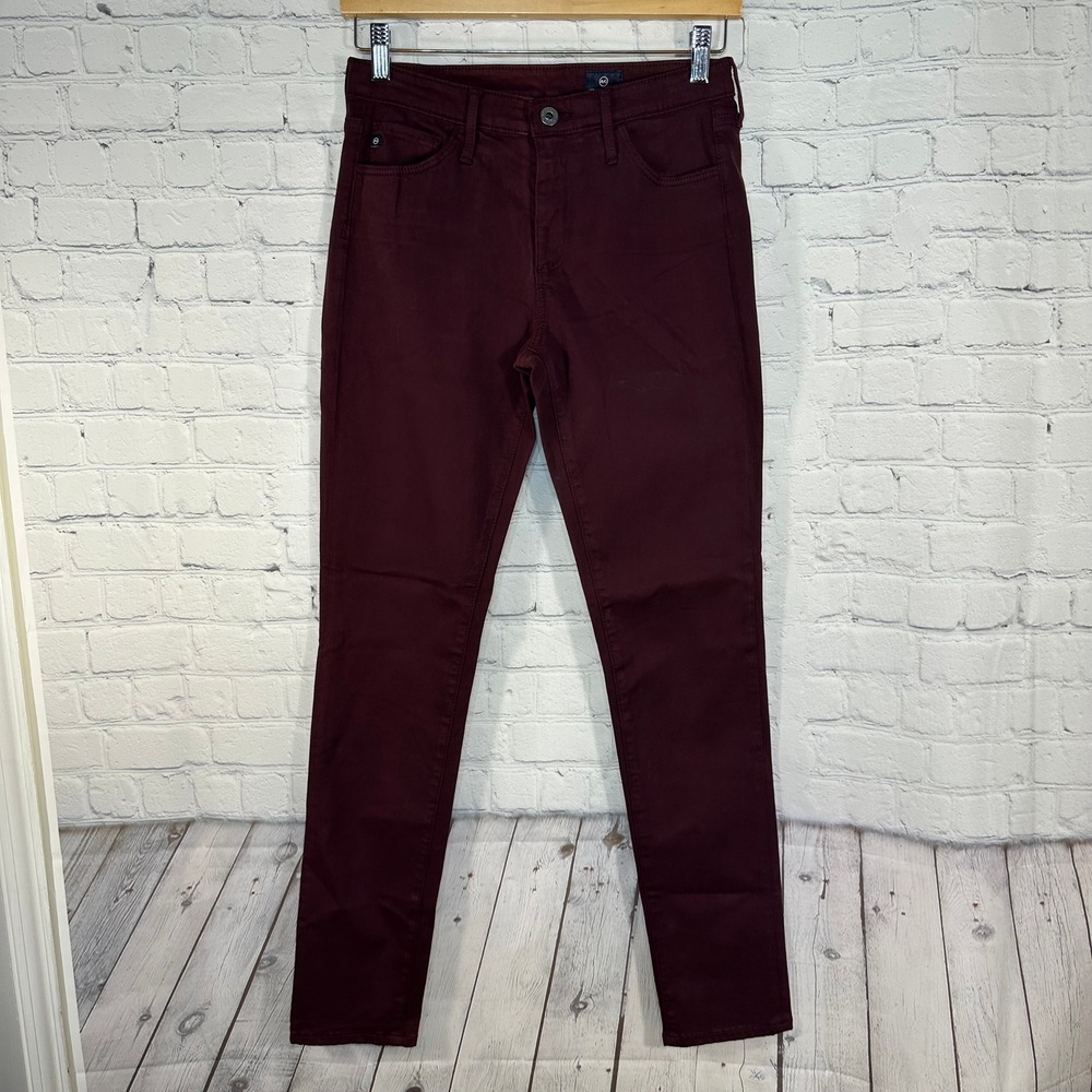 AG Adriano Goldschmied Burgundy Sateen Skinny Pants Sample Line Made in USA 27